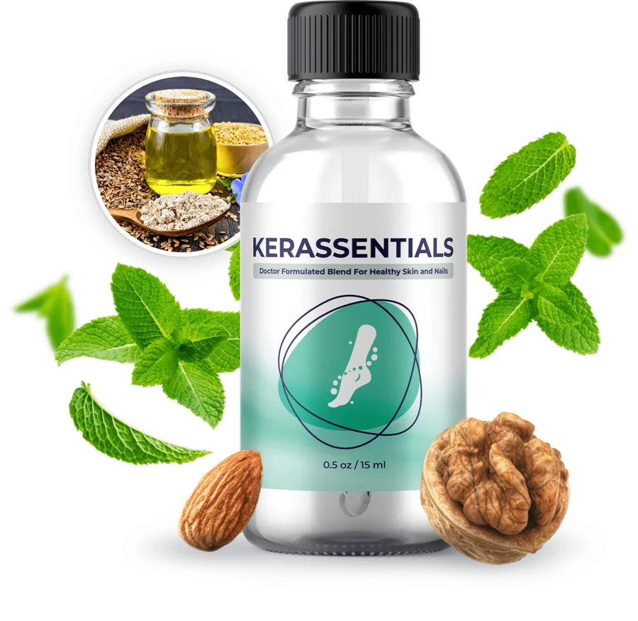 Kerassentials nail and skin care oil bottle with botanical ingredients